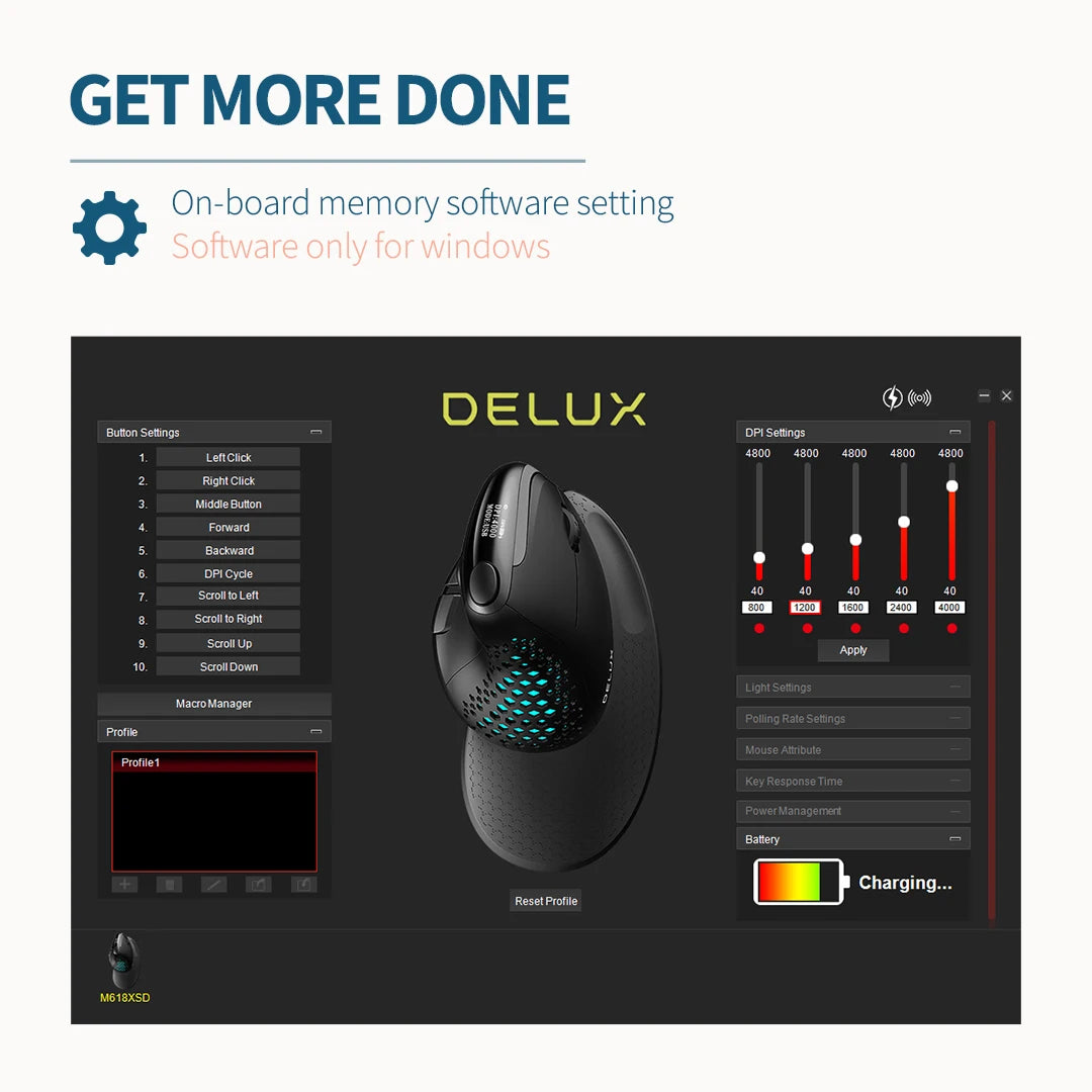Delux M618XSD Seeker Ergonomic Vertical Mouse with OLED Screen 4000DPI Rechargeable 1000mA Removable Back Cover For Computer