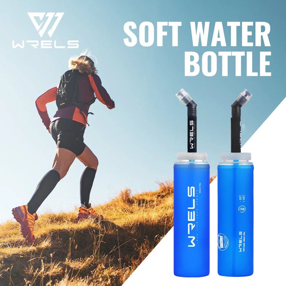 WRELS TPU Collapsible Soft Water Bottle for Hydration Pack Soft Flask Folding Water Bottles BPA-Free Sports Running Bottles