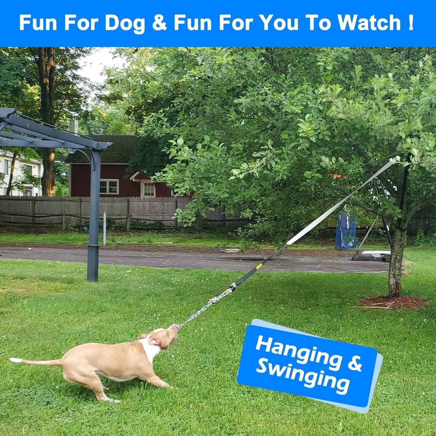 Outdoor Bungee Tug Toy, Dog Toy Hanging from Tree for Small to Large Dogs, Interactive Exercise Play Cord & Tether with Chew Rop