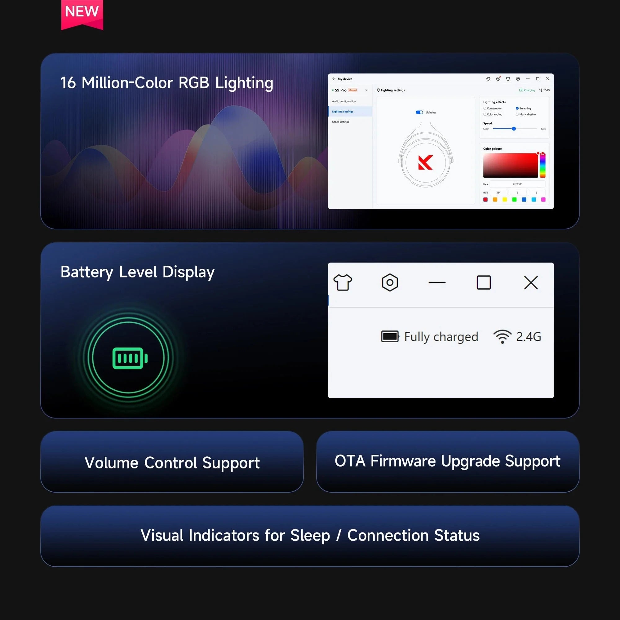 MCHOSE X9 Wireless Gaming Headset 7.1 Surround Sound Noise Canceling Mic Low 15ms Latency FPS Games E-sports Headphones