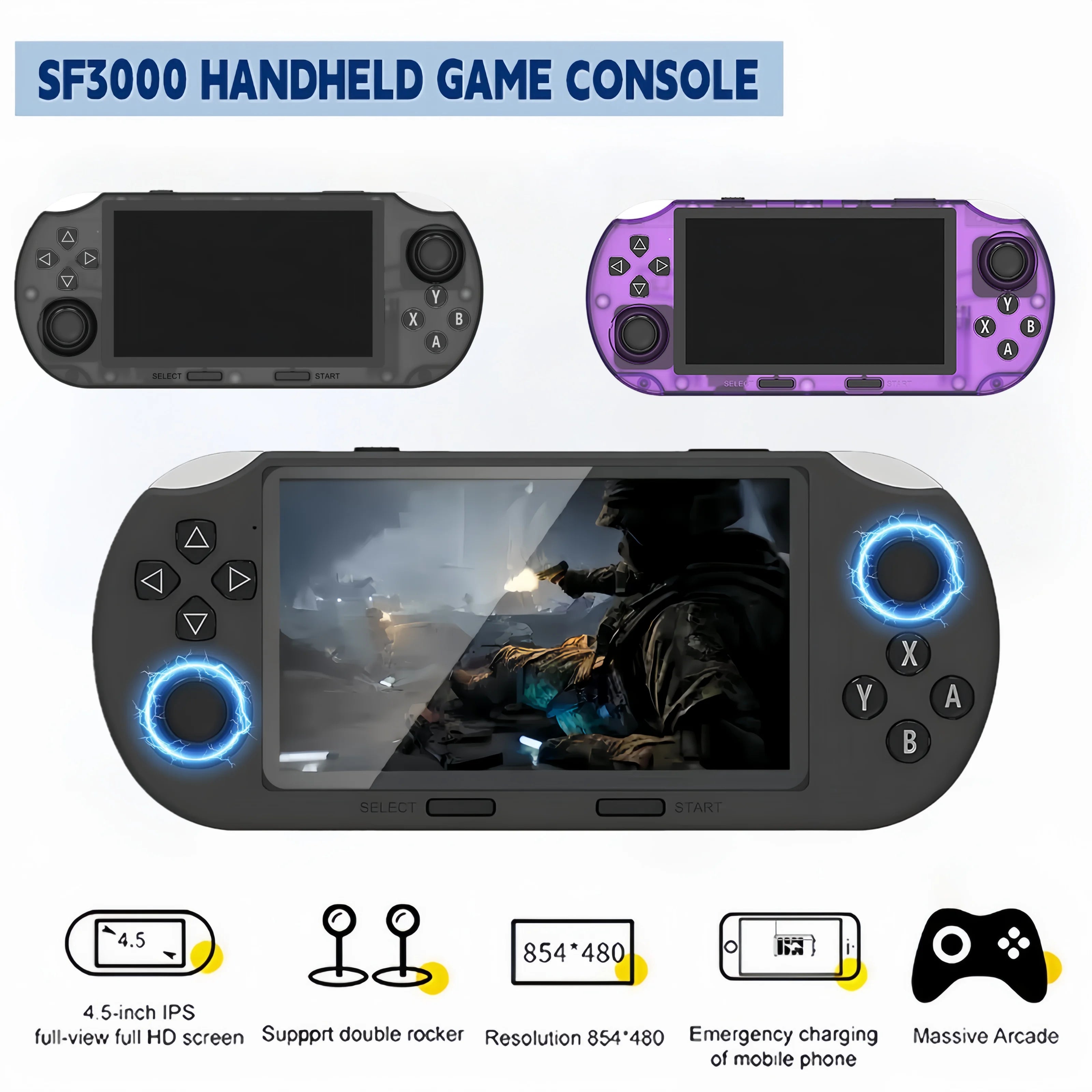 SF3000 Retro Handheld Video Game Console Classic Games Pocket Player with 4.5-inch IPS Screen, Portable Linux System, 3000mAh Battery