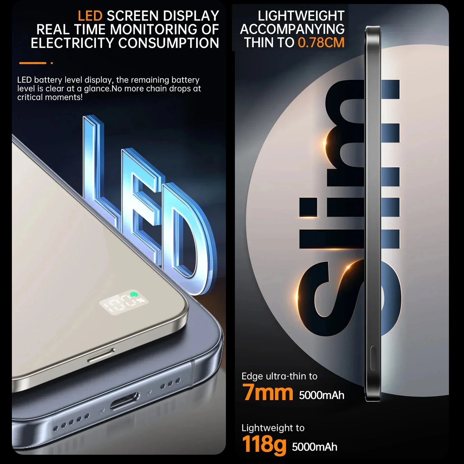 10000mAh 20W Wireless Magnetic Power Bank Portable Battery Charger for MagSafe iPhone 16, 15, 14, 13, and Samsung iWatch