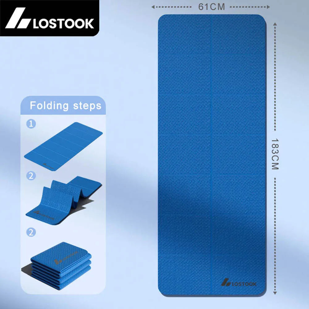 Tapete de Yoga TPE 4 mm Dobrável para Viagem e Treino em Casa