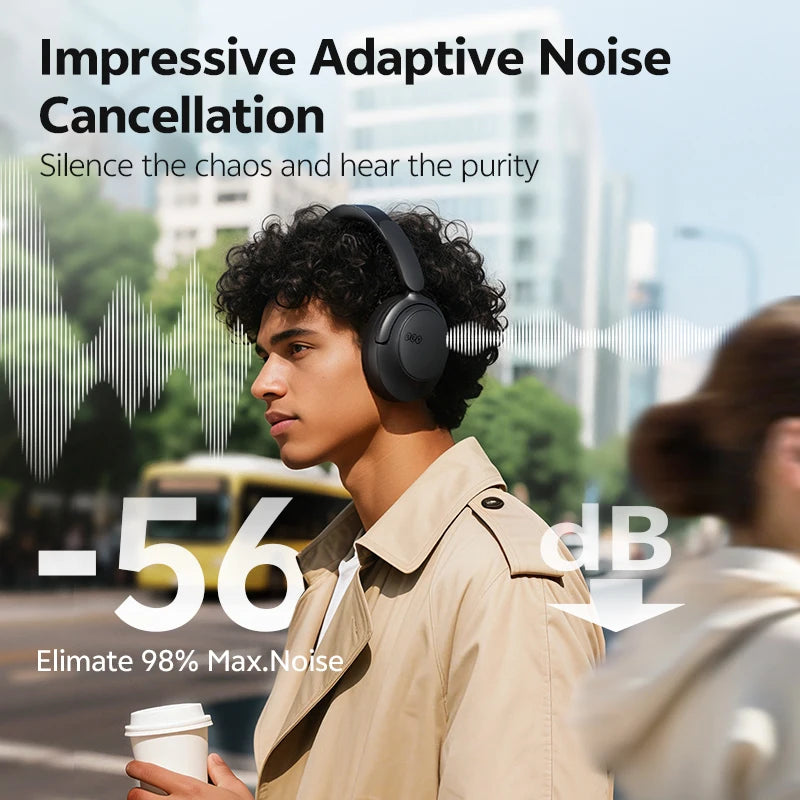 QCY H3S ANC Over Ear Headphones -56dB Noise Canceling Headsets Bluetooth 6.0 Hi-Res LDAC Spatial Sound Earphones Dual Driver