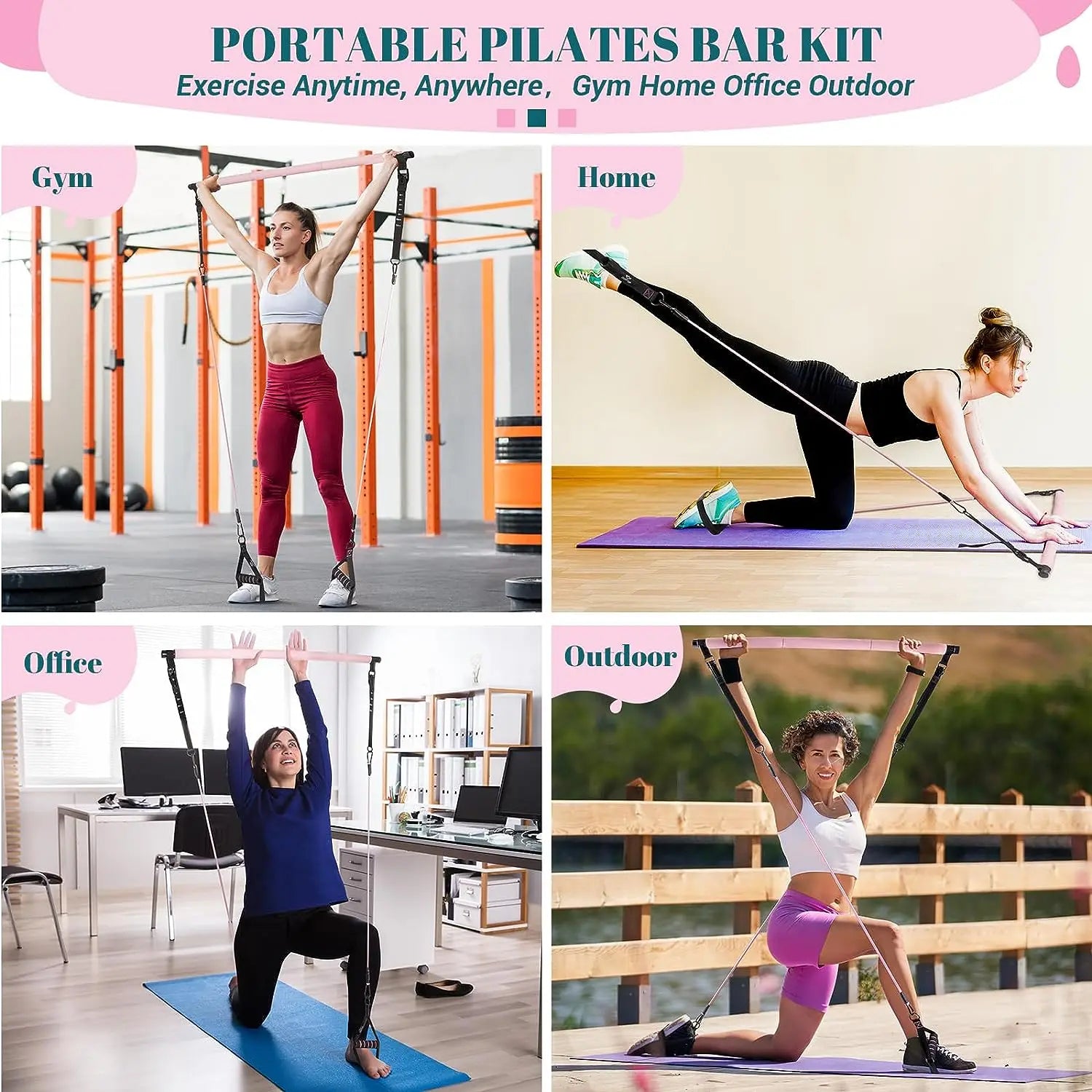 Pilates bar kit with resistance bands, Multifunctional Yoga Bar, Portable Home Gym, Resistance bar kit for full body workouts.