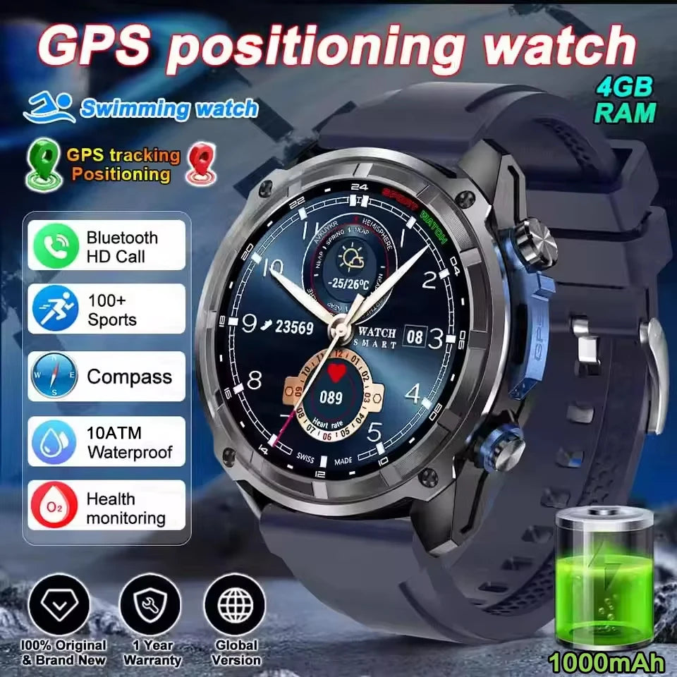 Smartwatch Militar 2025 – Mapas Offline, Memória 4GB e Multimédia Completa