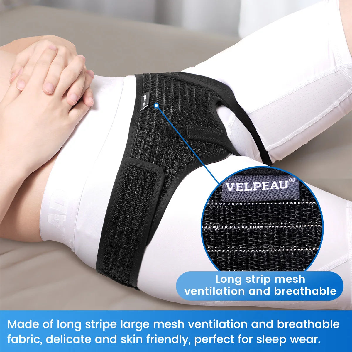 VELPEAU Hernia Belt with 2 compression pads, adjustable Hernia Truss support for single/double inguinal hernias for men and women.