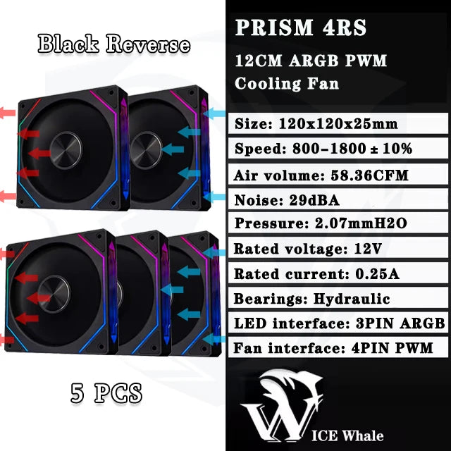 LDPCSJ Prism 4RS 120mm ARGB PC Case Fan with Infinity Mirror Design, 4-PIN PWM Motherboard Synchronization CPU Cooler Fan