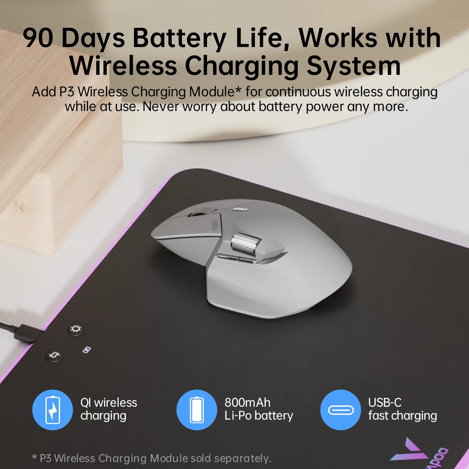 Rapoo MT720L Multimodo Rechargeable Wireless Mouse 4000 DPI Bluetooth Mouse Easy-Switch Up to 4 Devices