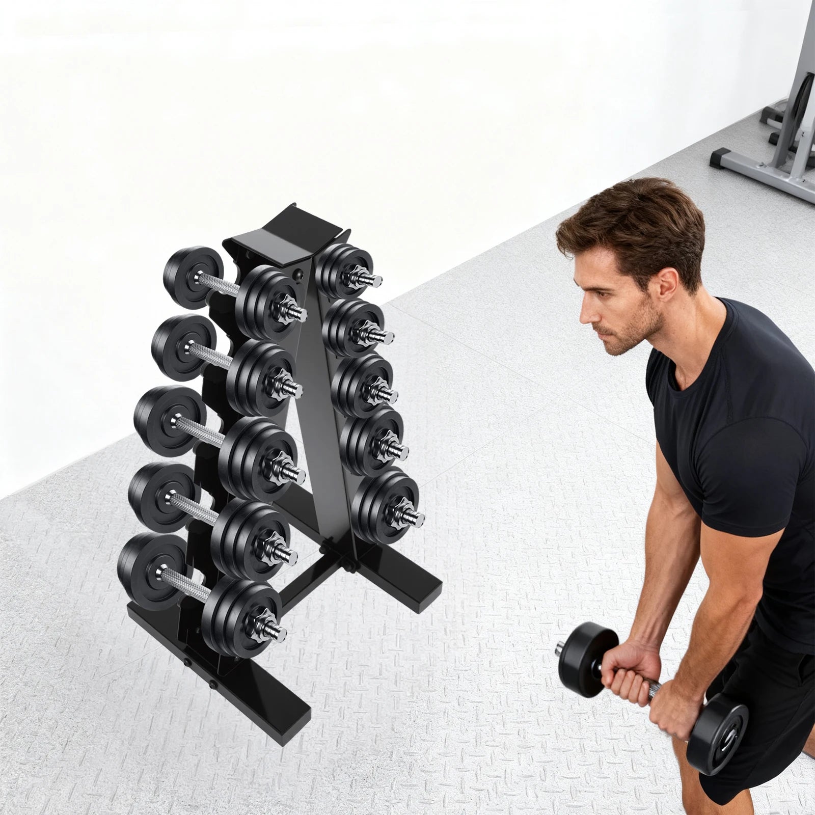 5-Tier Dumbbell Rack, All Dumbbell Type Holder, A-Frame 100kg 5 Pairs Dumbbells Storing Black