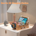 Bamboo Charging Station Organizer for Multiple Devices & Wood Desktop Docking Charging Stand Such As Cell Phone Tablets