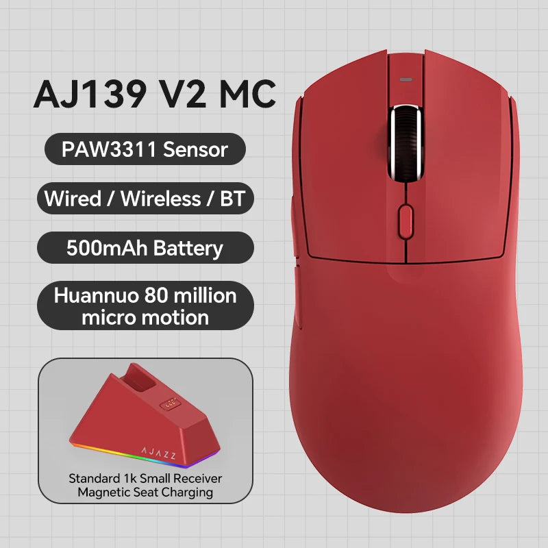 AJAZZ AJ139 V2 MC/AJ139 PRO Wireless Gaming Mouse PAW3311/PAW3395 Sensor 12000DPI/26000DPI 500mAh Bluetooth Mouse Gamer For PC