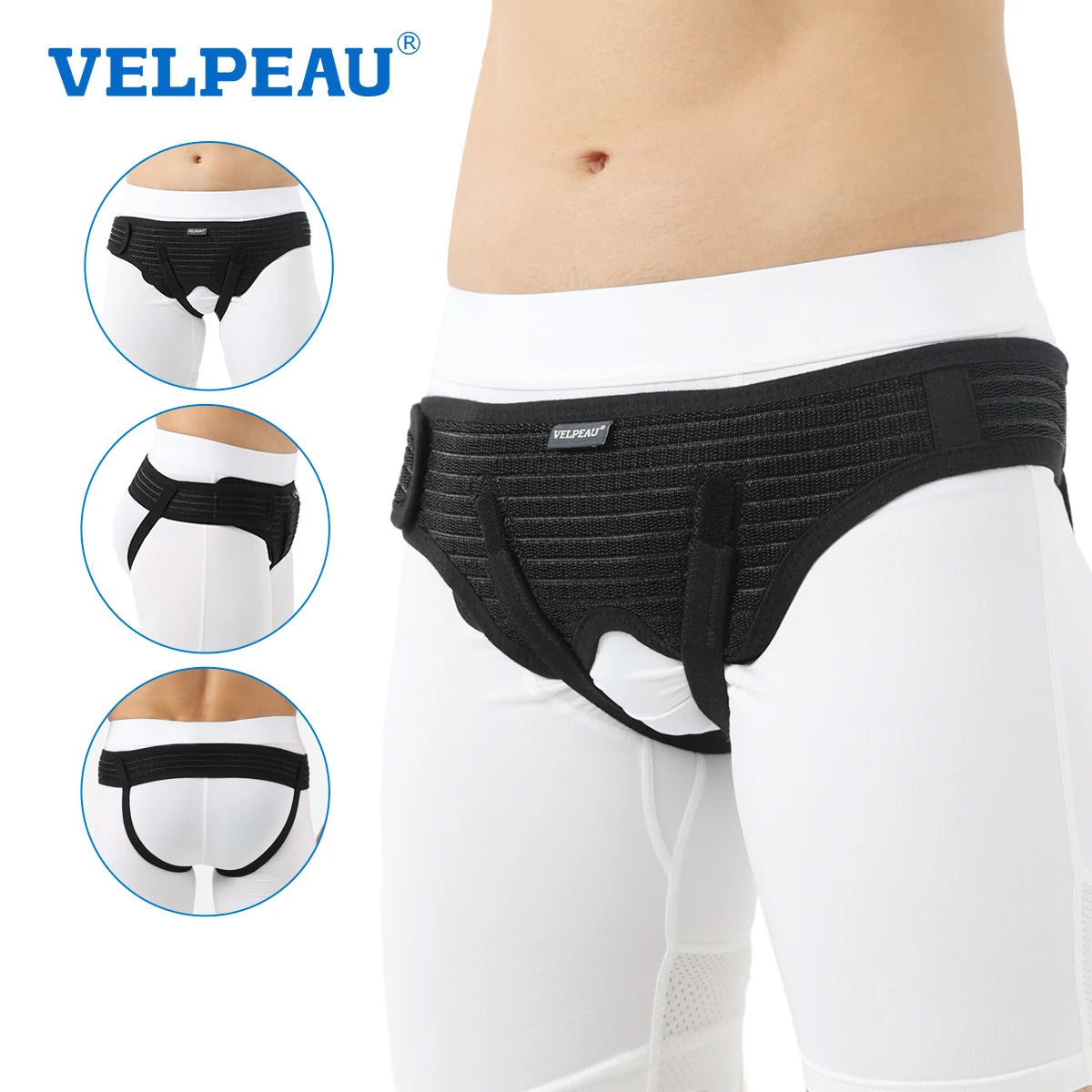 VELPEAU Hernia Belt with 2 compression pads, adjustable Hernia Truss support for single/double inguinal hernias for men and women.