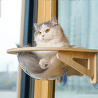 Cat Window Perch Hammock with Suction Cups, Solid Wood Window Mount Cat Bed, Indoor Cat Space Capsule Pet Nest