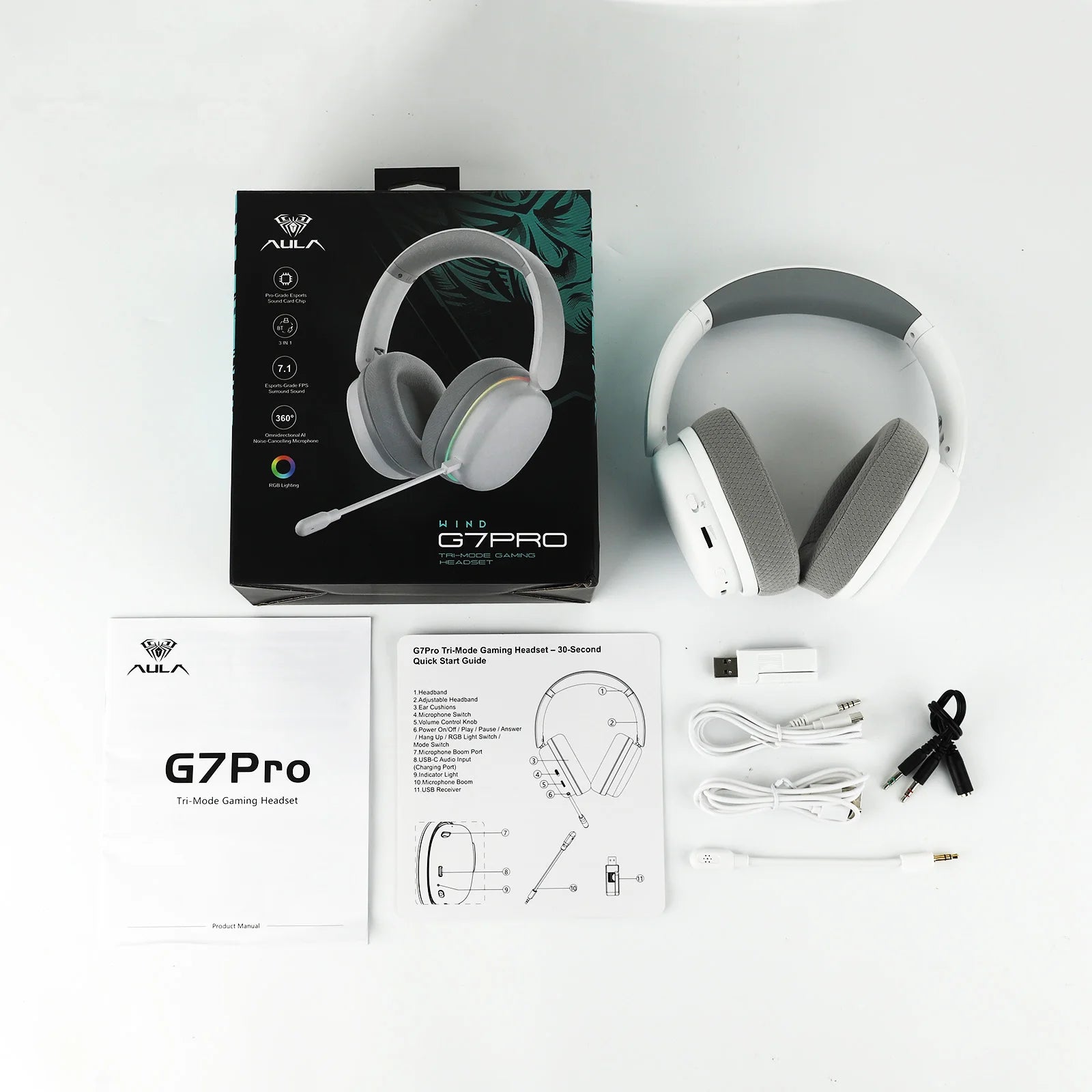 AULA G7 Pro Wired/Bluetooth/2.4GHz Wireless Gaming Headphone 7.1 Surround Sound with Noise Canceling Mic for PS4/PS5/PC/Switch