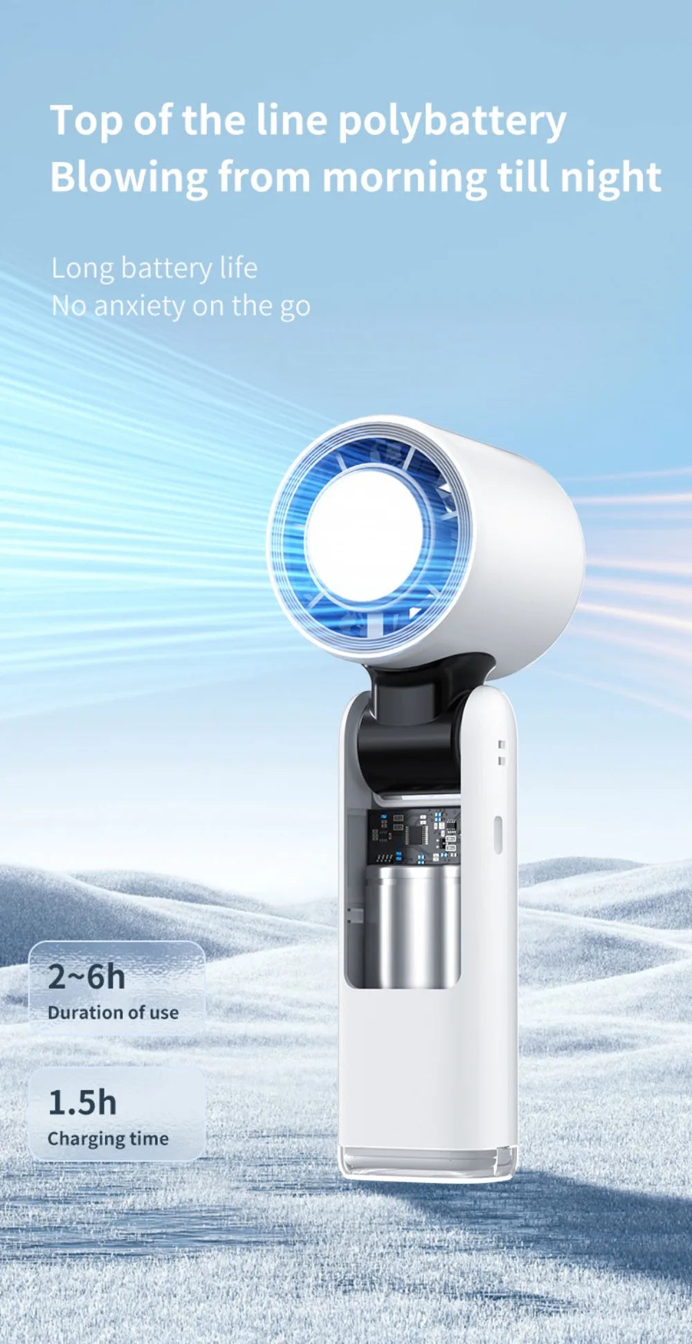 Outdoor Handheld Cold Compress Fan 3600mAh Quite High-speed Cold Air USB Rechargeable Mini Turbo Fan with Lanyard Portable Fan