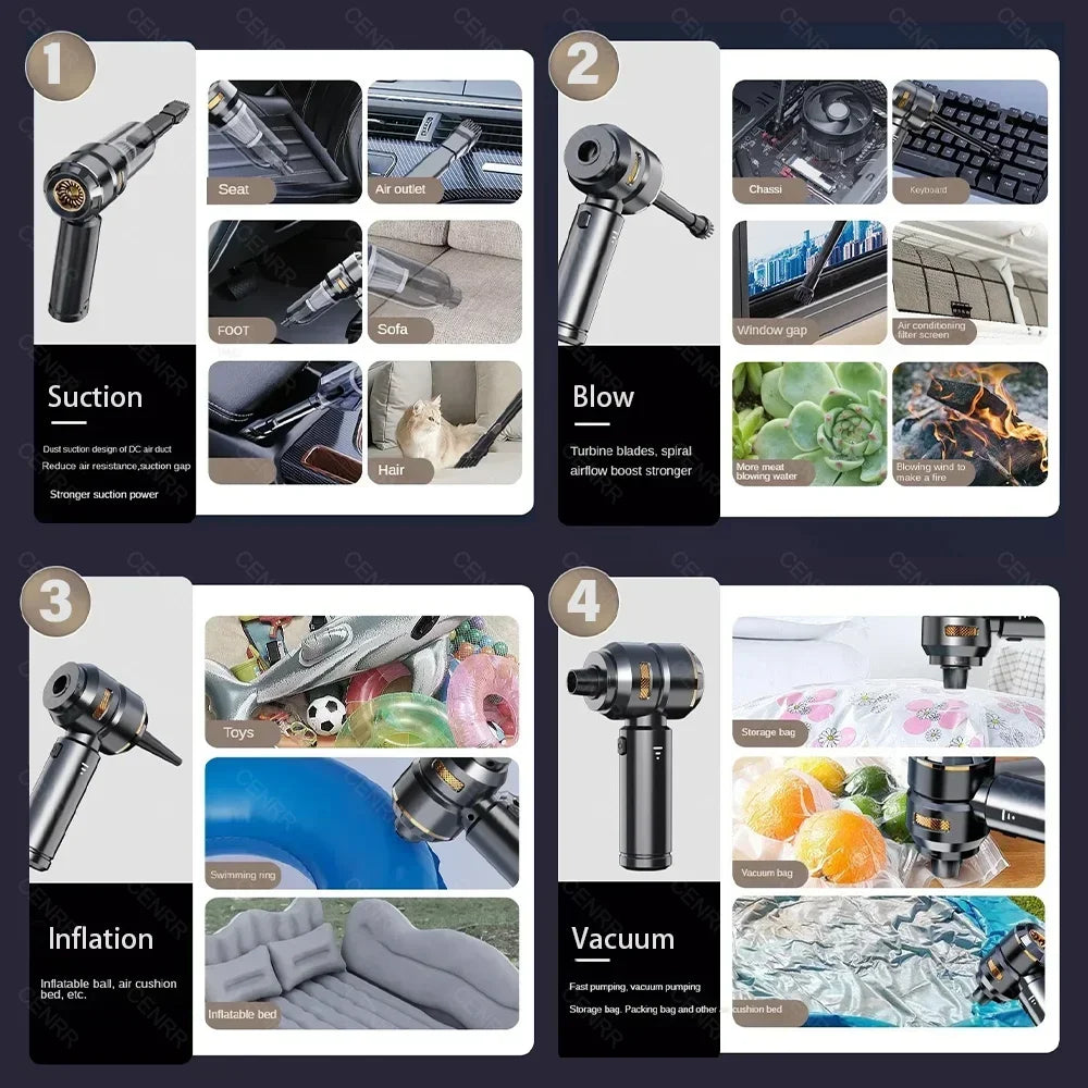 Aspirador Portátil CENRR 998000PA Sem Fios para Limpeza de Carro