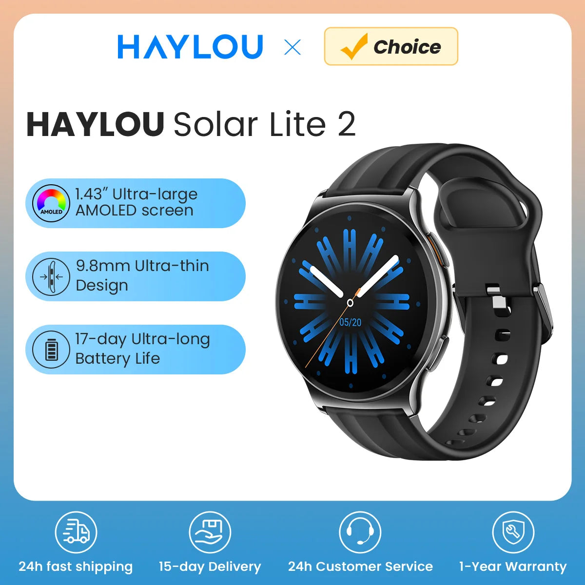 HAYLOU Solar Lite 2 – Ecrã AMOLED, Desporto e Conectividade Total