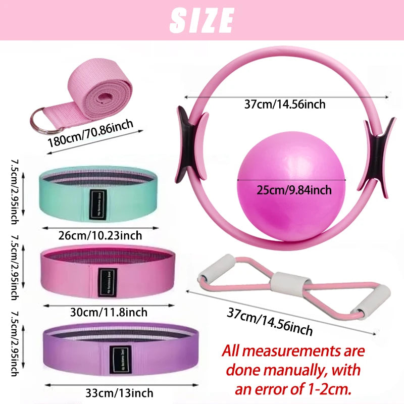 Pilates Duo Set – Bola + Anel de Pilates com Bandas de Resistência para Treino e Pós‑Parto