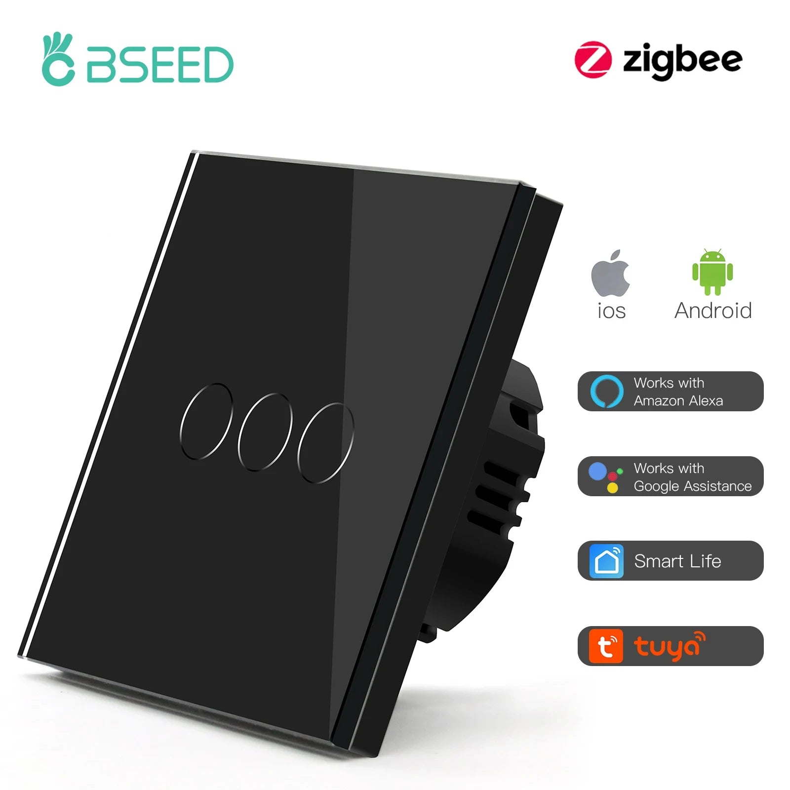 BSEED Zigbee Touch Switch — 1/2/3 Gang Smart Tuya Sem Neutro