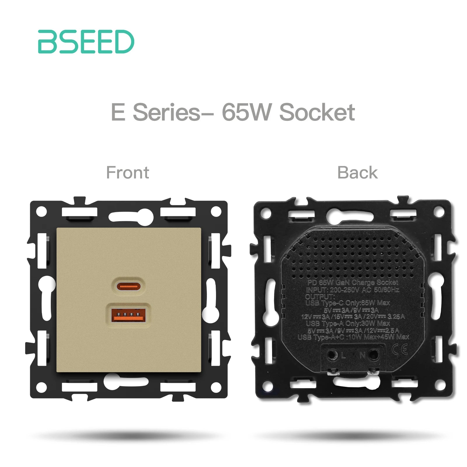 BSEED WiFi Click Switch Module — Moldura Vidro Ouro + Tomadas USB