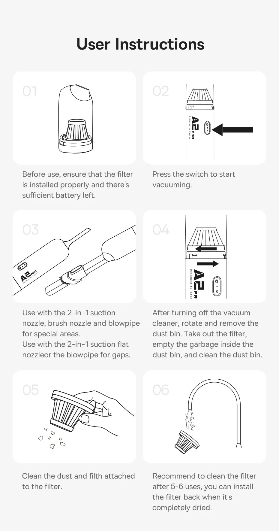 Aspirador Portátil Baseus 6000Pa 2‑em‑1 para Carro, Casa e Escritório