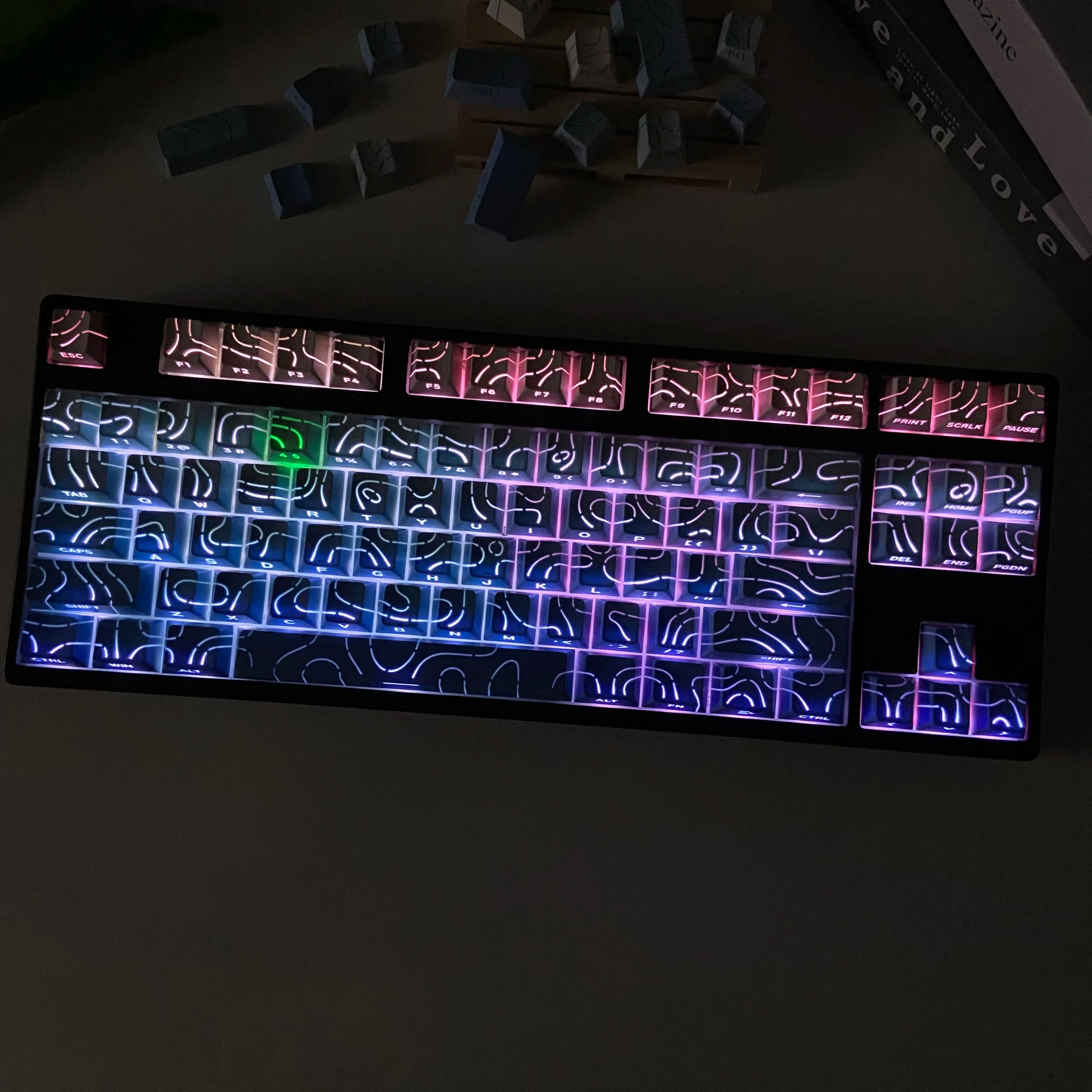 Line Gradient Side Shine Through Keycaps Cherry Profile PBT Custom Keycaps for 60% 65% 75% 96% 98% 100% Mechanical Keyboard