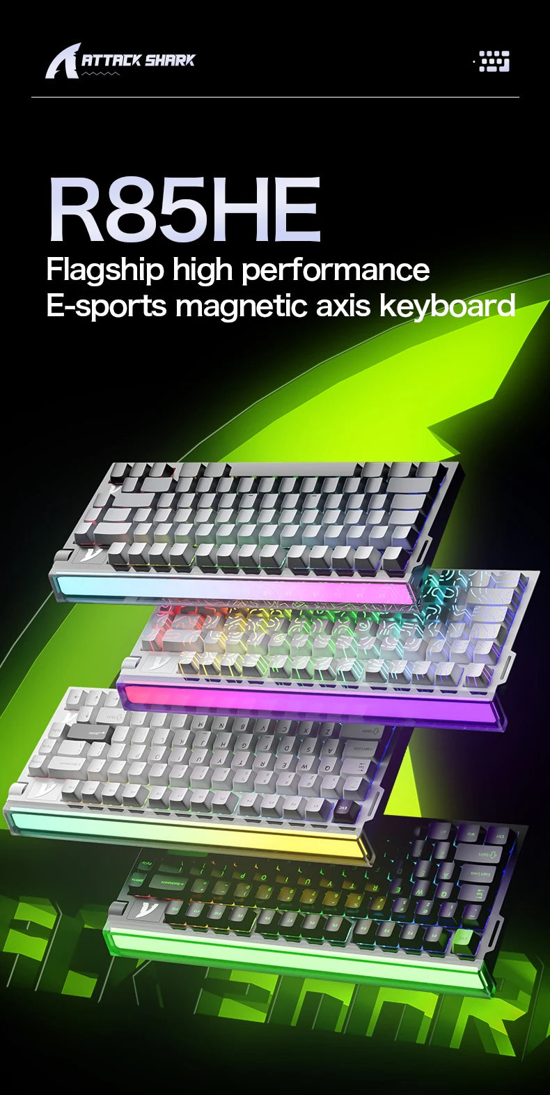 R85 ATTACK SHARK R85HE Magnetic Keyboard Wired 0.005mm RT 8K+ Hz 256K RGB Gaming Keyboard Neon Lightbox for Esports Gaming