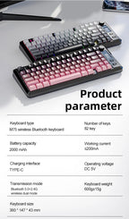 FREE WOLF M75 82-Key Compact Wireless Gaming Keyboard - Dual Mode (Bluetooth/2.4G) RGB Backlit OLED Display Large Battery