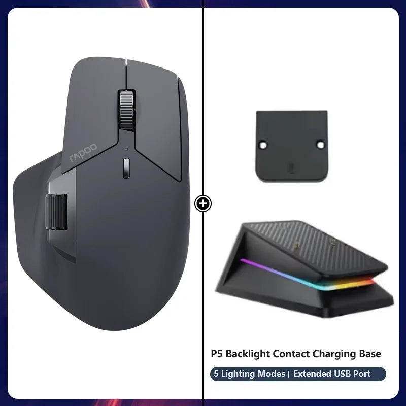 Rapoo MT720L Multimodo Rechargeable Wireless Mouse 4000 DPI Bluetooth Mouse Easy-Switch Up to 4 Devices