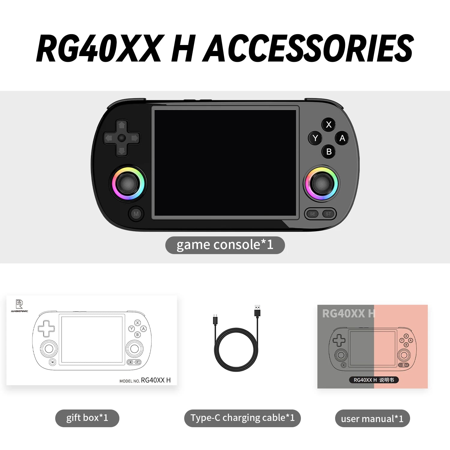 Anbernic RG40XX H 4.0” Handheld Game Console RG40XXH Retro Gaming Player 64G Preloaded 5000+ Games Portable Linux 64-bit System