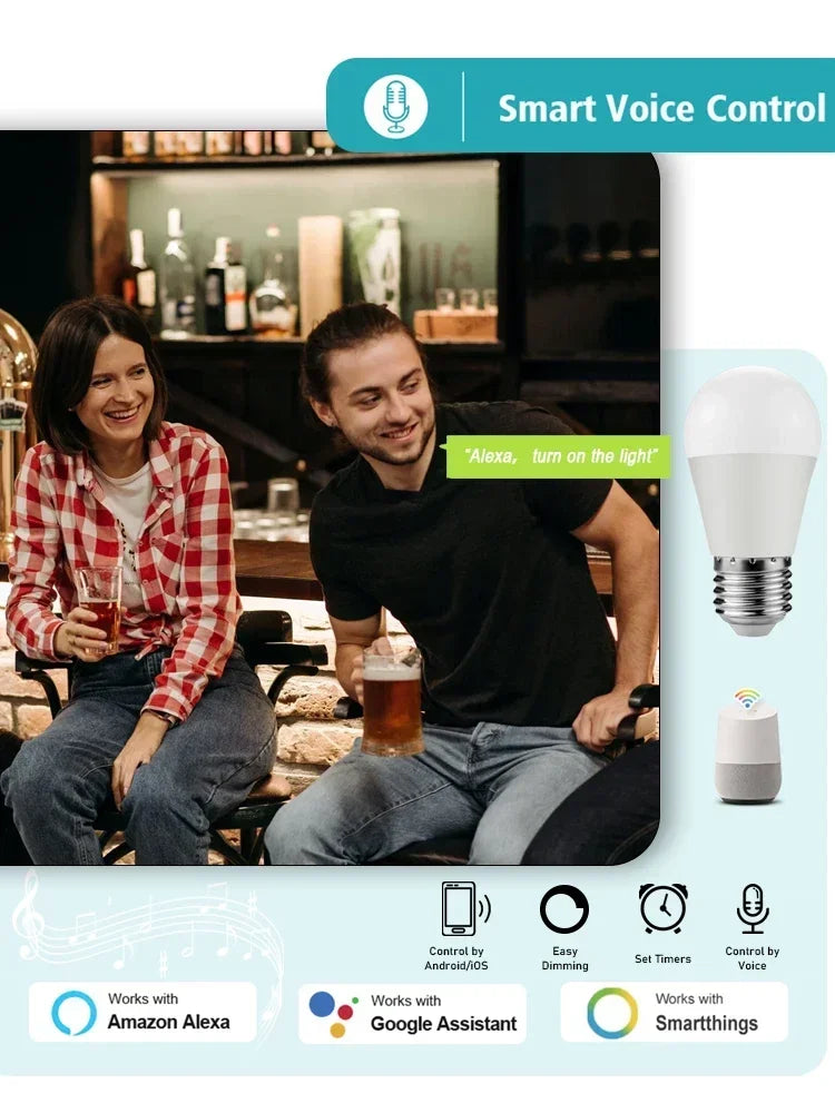 Lâmpada Smart RGB Wi‑Fi Tuya Compatível com Alexa e Google Home