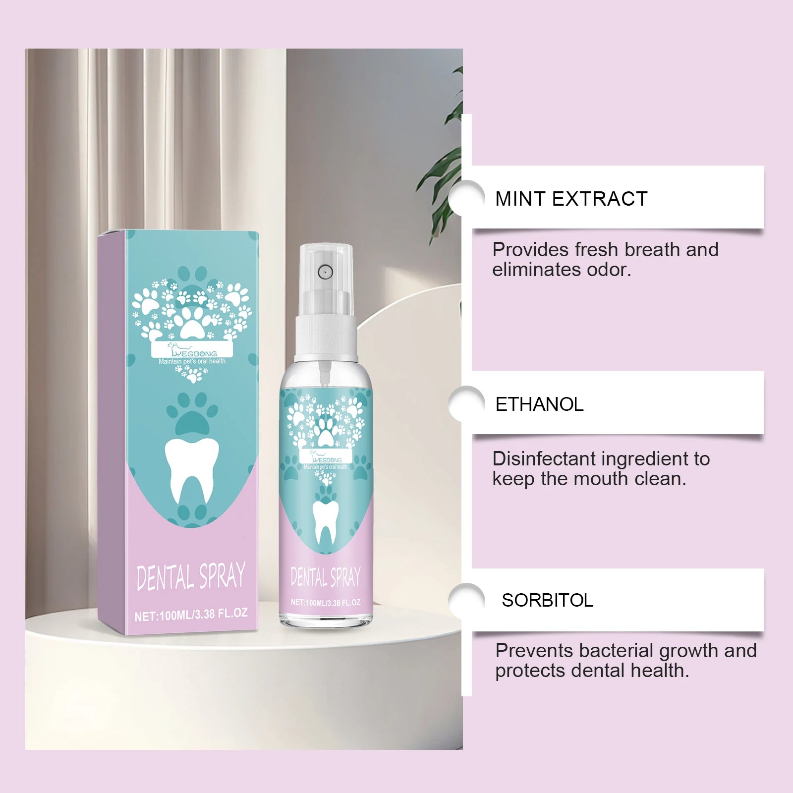 Vet-Recommended Pet Teeth Spray–Dissolves Tartar & Prevents Calculus,Long-Lasting Fresh Breath,Gentle & Hypoallergenic Formula