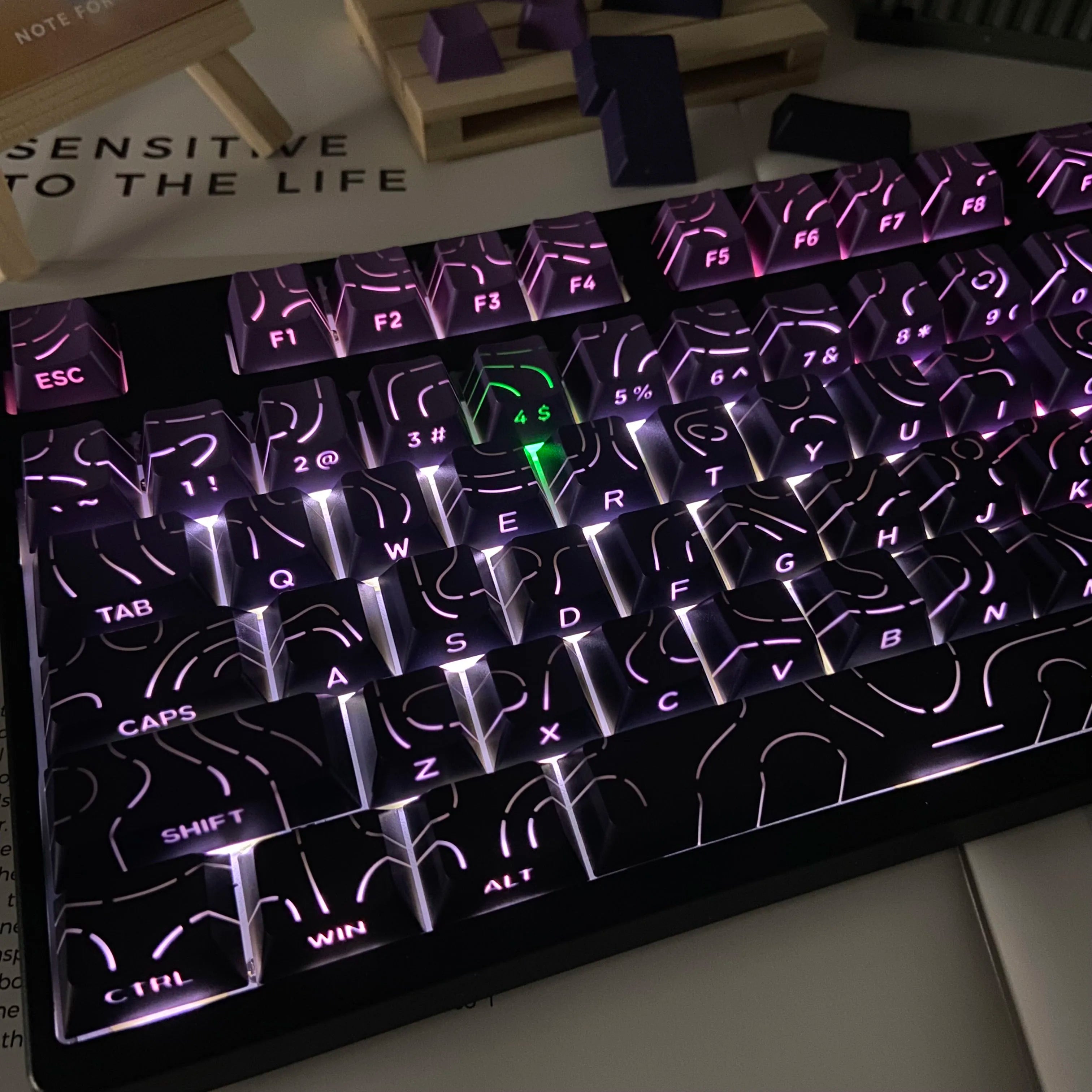 Line Gradient Side Shine Through Keycaps Cherry Profile PBT Custom Keycaps for 60% 65% 75% 96% 98% 100% Mechanical Keyboard