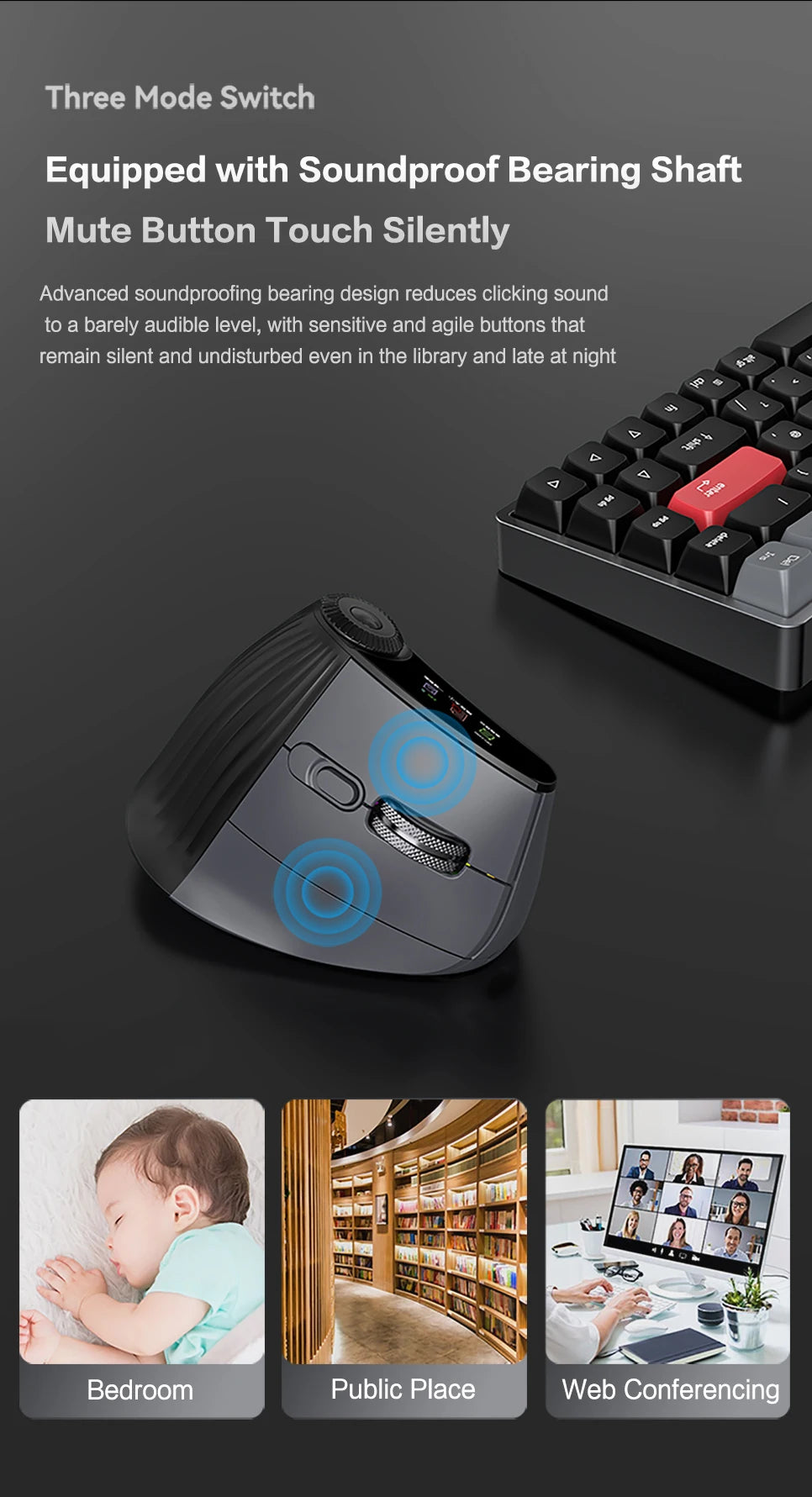 JOMAA Backlit Bluetooth Wireless Vertical Mouse With OLED Screen Rechargeable USB Wired Gaming Mouse 24000DPI Speed ​​Roller