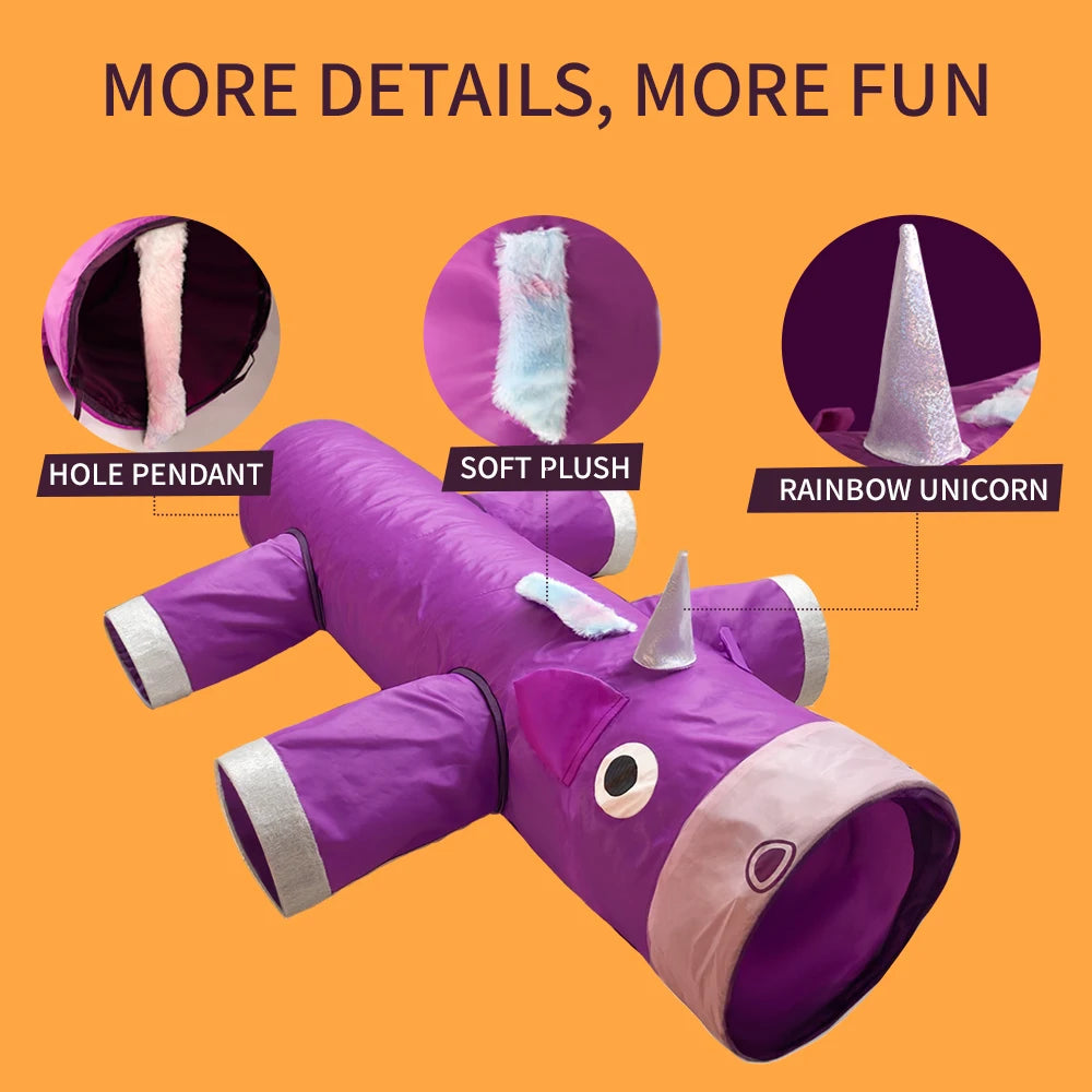 Christmas Gifts Cat Tunnel Toy, Large collapsible cat and dog tunnel toys, 6 entrances and exits design, unique unicorn shape