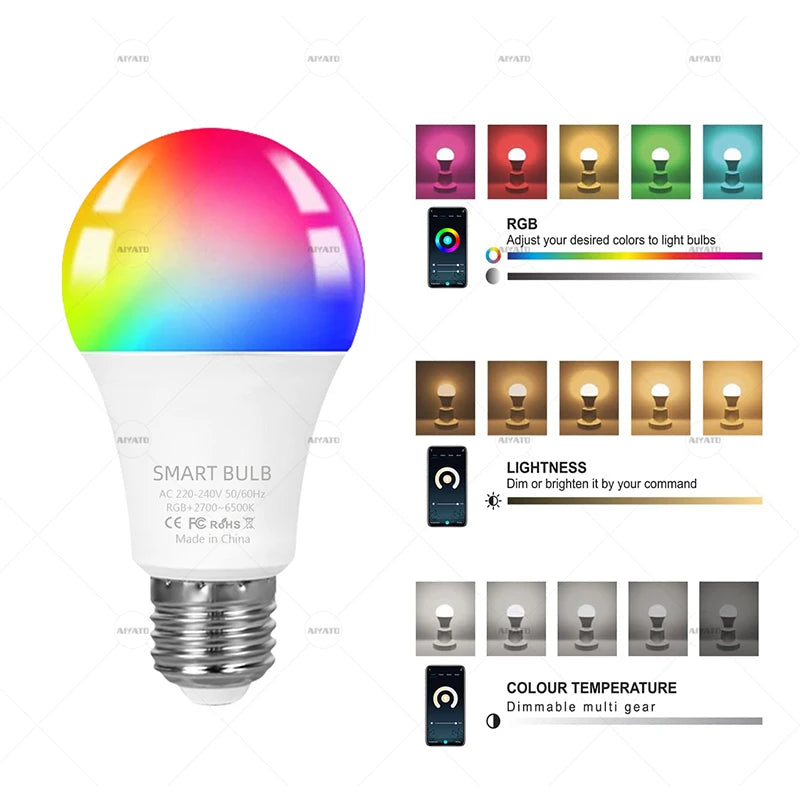 15W 18W E27 Tuya Bluetooth Smart Bulb 110V 220V LED RGBCW Light APP Control Timing Smart Life APP Adjust Music Rhythm