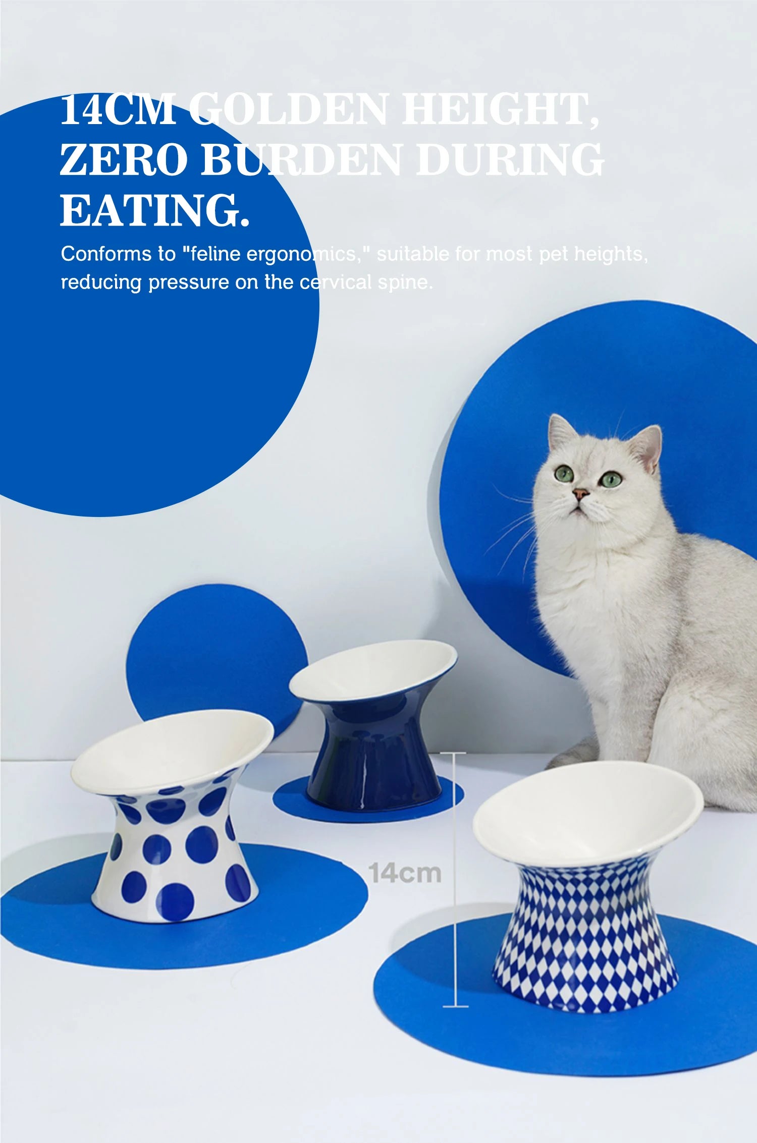 Ceramic Cat and Dog Bowls, Anti-Tip Pet Food Dishes Elevated base design protects cats' necks, suitable for small dogs and cats