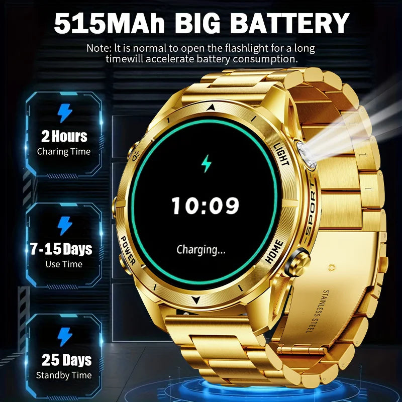 Smartwatch Dourado 2025 – Estilo Luxuoso, Resistência IP68 e Conectividade Total