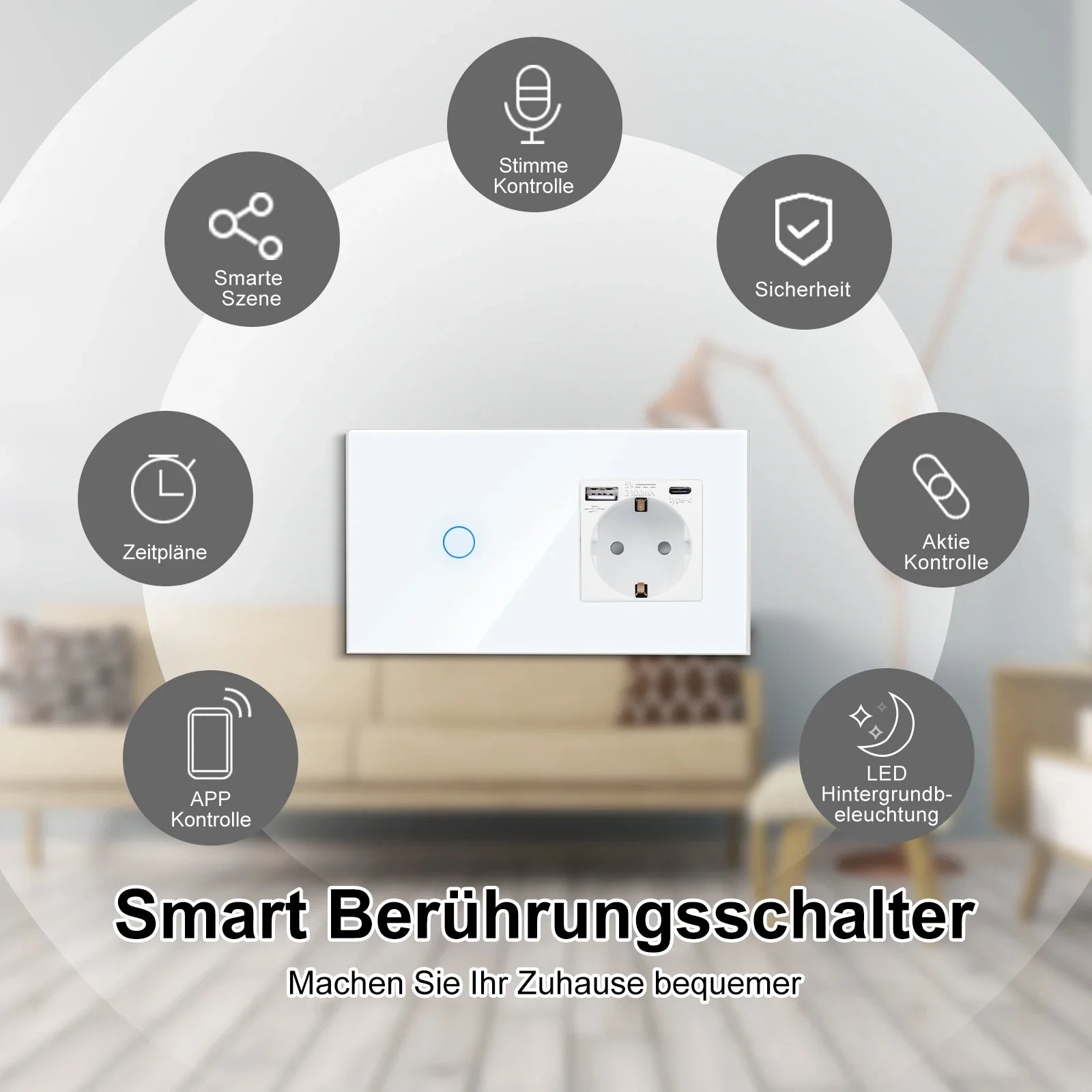 Bingoelec Tuya Smart Stair Switch — 2‑Way + Tomada WiFi com USB‑C