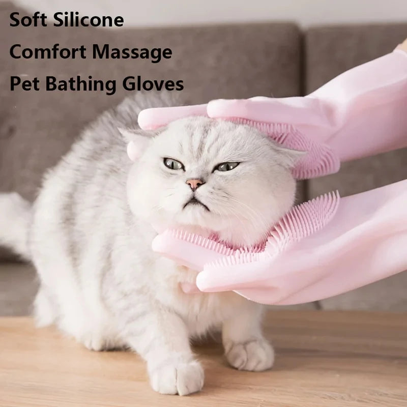 Cleaning Gloves Pet Grooming Dog Cat Bathing Shampoo Glove Scrubber Magic Dishwashing Cleanner Sponge Silicon Hair Removal Glove