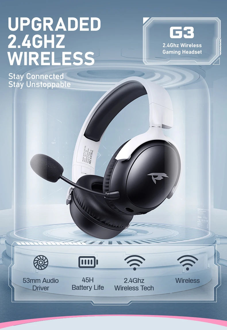 Picun G3 — Headset Gaming Wireless 5.4/2.4 GHz com Mic e 65 h