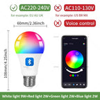 Lâmpada Smart E27 RGBCW Tuya Bluetooth com Controlo por App, Formato Globo