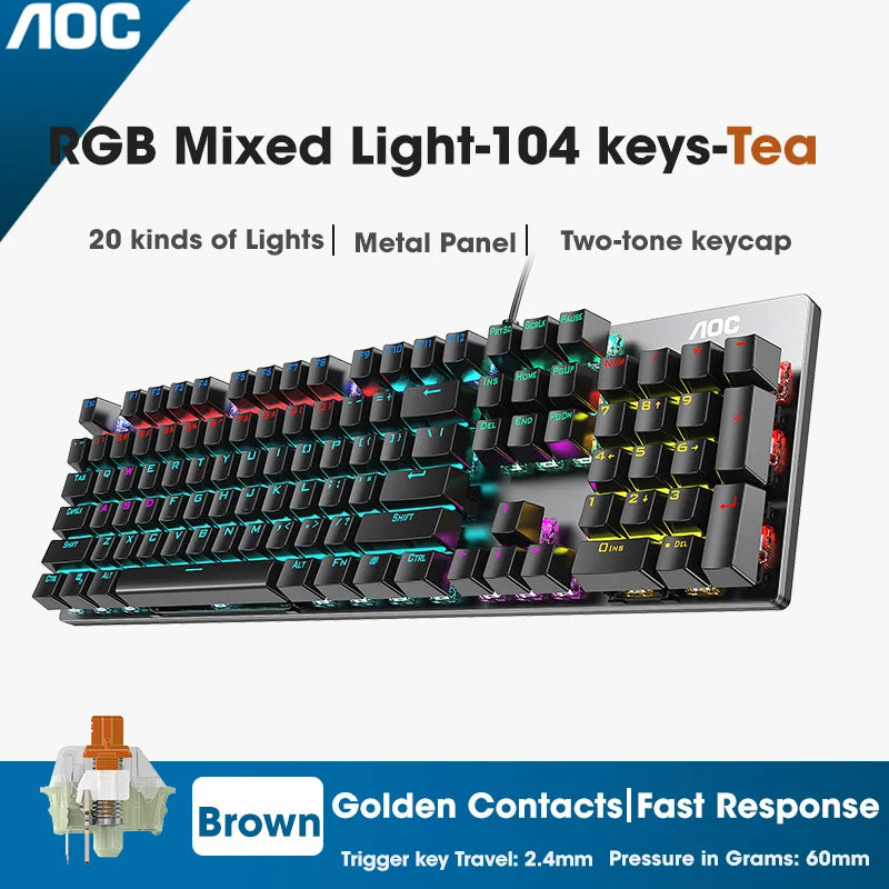 GK410 104 Full Keys Hot Swap Metal Panel Mechanical Keyboard RGB Light Green Black Tea Redaxis Non-Impact Gaming Computer Keyboard