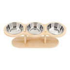 Elevated Cat Bowls Raised Wood Stand Feeder with 3 Stainless Steel Bowls Feeding & Watering Supplies for Puppy Cats Accessories