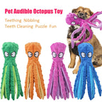 Dog Squeaky Toys Octopus - No Stuffing Crinkle Plush Dog Toys for Puppy Teething, Durable Interactive Dog Chew Toys for Small, M