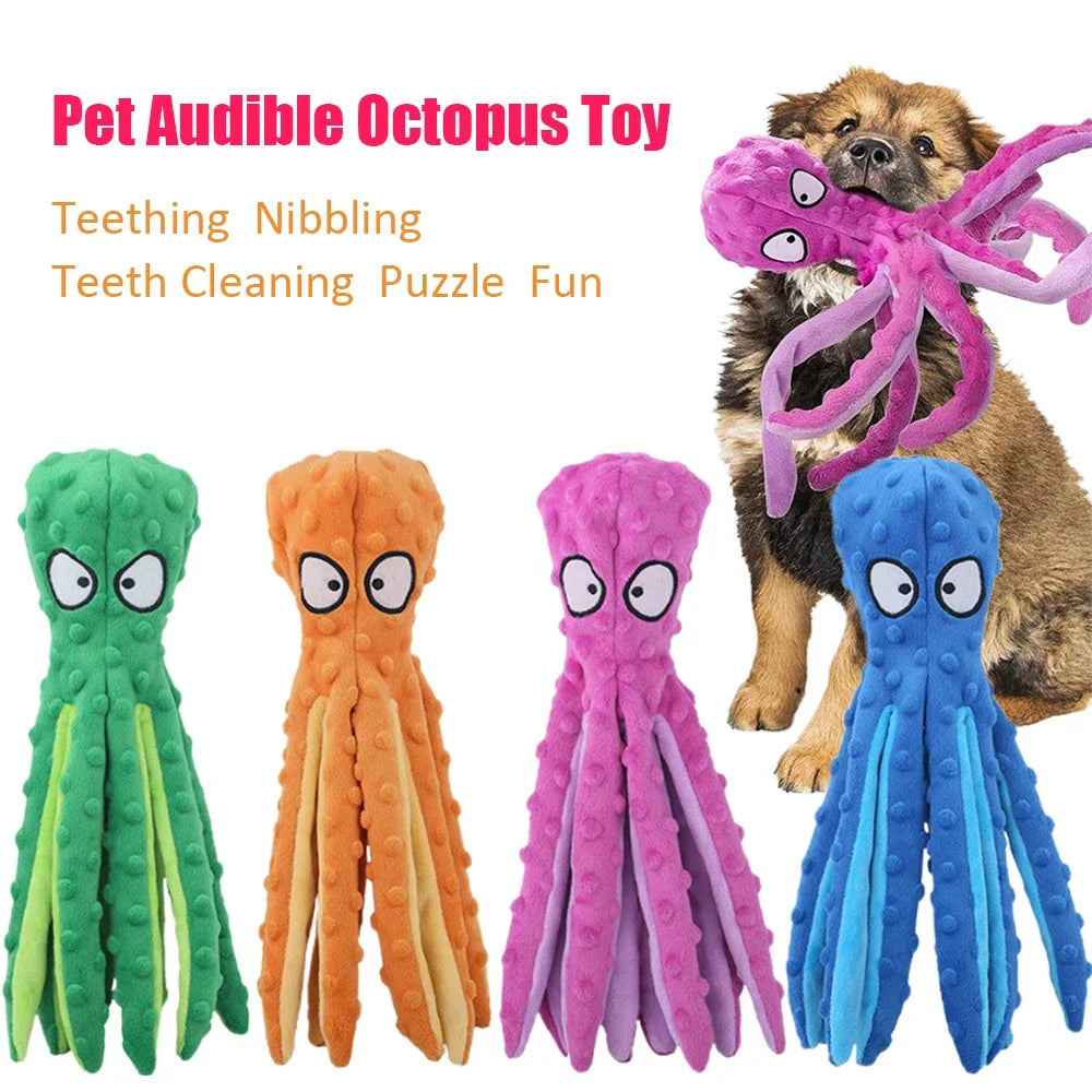 Dog Squeaky Toys Octopus - No Stuffing Crinkle Plush Dog Toys for Puppy Teething, Durable Interactive Dog Chew Toys for Small, M