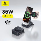 Baseus 3-in-1 Magnetic Wireless Charger Qi2.2 25W Fast Charging for iPhone 17 16 15 14 Apple Watch Earbuds AirPods Pro iWatch