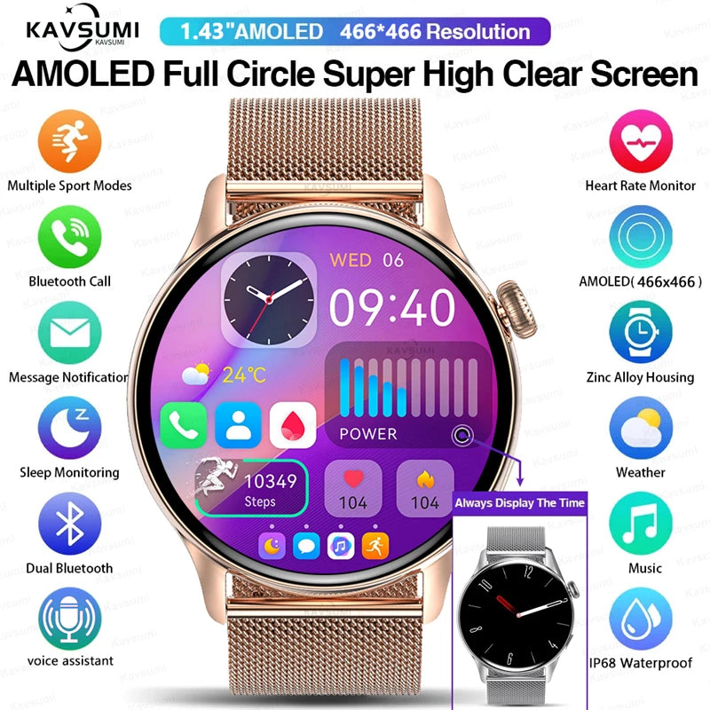 Smartwatch for Women AMOLED Screen Always Display Time NFC IP68 Waterproof Sports Call Women Smart Watch For Women Custom Dial