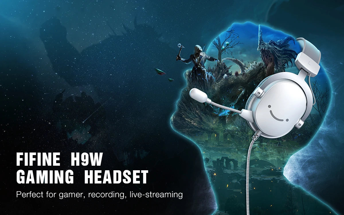 FIFINE H9W — Headset Gaming 7.1 USB/3.5 mm com Mic Over‑Ear para PC/PS5